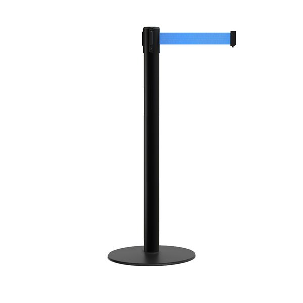 Montour Line Stanchion Belt Barrier Flat Base Black Post 11 ft. Light Blue Belt MX630-BK-LBL-110